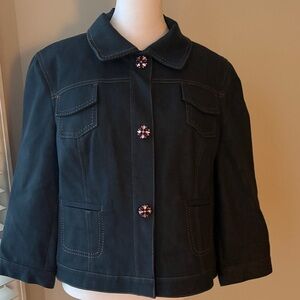 Darling Denim Button-Up Jacket with Beaded Floral Buttons 12